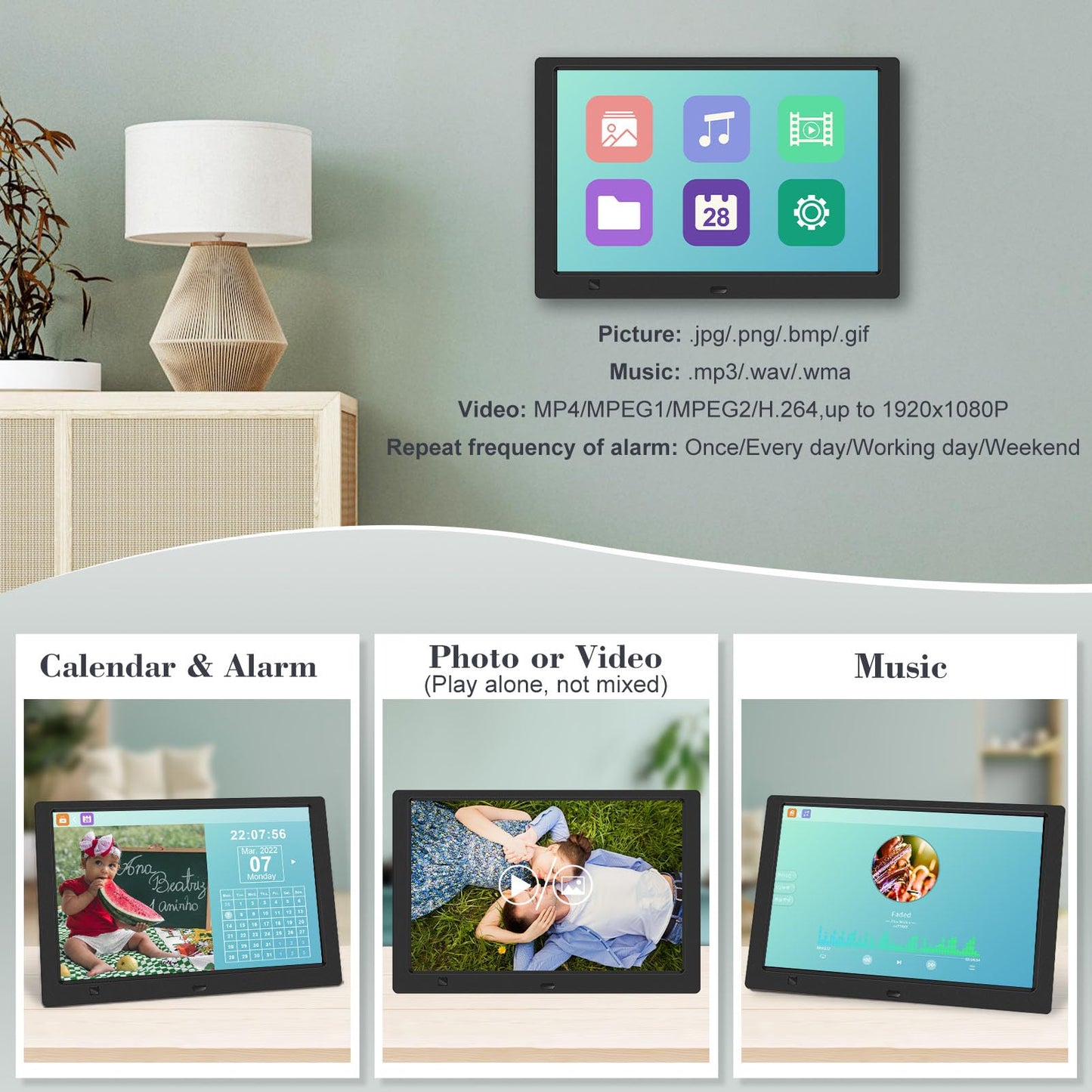 KECAG 10.1" Digital Picture Frame, 1080P IPS Digital Photo Frame, No WiFi/App Needed, Plug & Play SD Card & USB, Remote & Motion Sensor, Photos/Videos/Music, Free 32GB USB