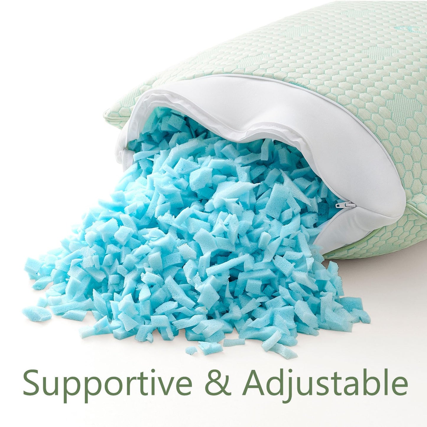 ACCURATEX Cooling Memory Foam Pillows for Sleeping King Size Set of 2, Adjustable Fluffy Pillows with Removable Cover, Cool Bed Pillow for Side Back Stomach Sleepers, Machine Washable, Green