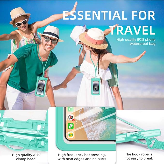 [Up to 6.9" 2 Pack Waterproof Phone Pouch Case,Waterproof Phone Bag for iPhone 17 16 15 14 13 Pro Max Plus Galaxy S25 S24 Ultar Plus+,IPX8 Cellphone Dry Bag Beach Travel Essentials-Green