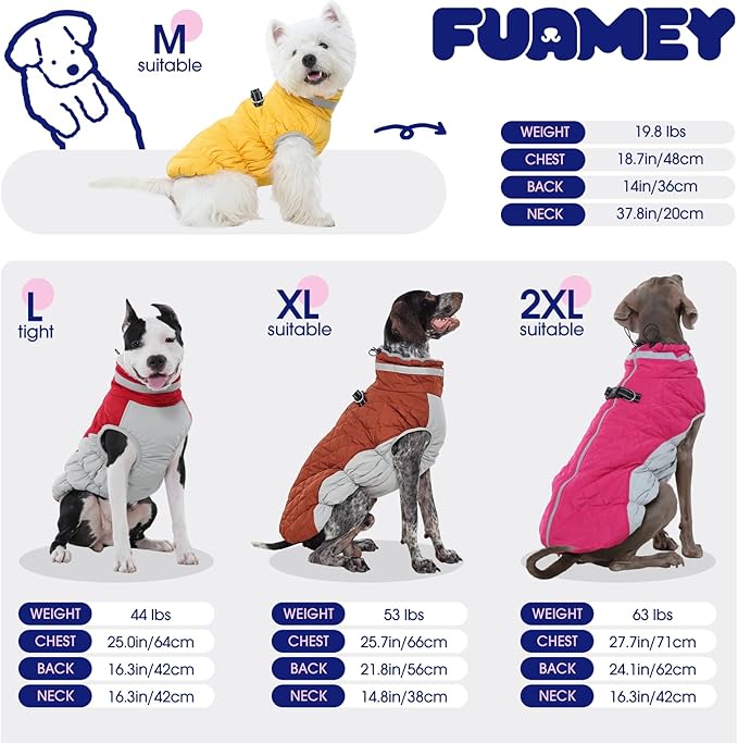 FUAMEY Dog Coat for Large Dogs,Waterproof Dog Winter Jacket with Harness Built in Puppy Cold Weather Coats Reflective Pet Vest with Zipper Warm Fleece Dogs Snowsuit Windproof Green L