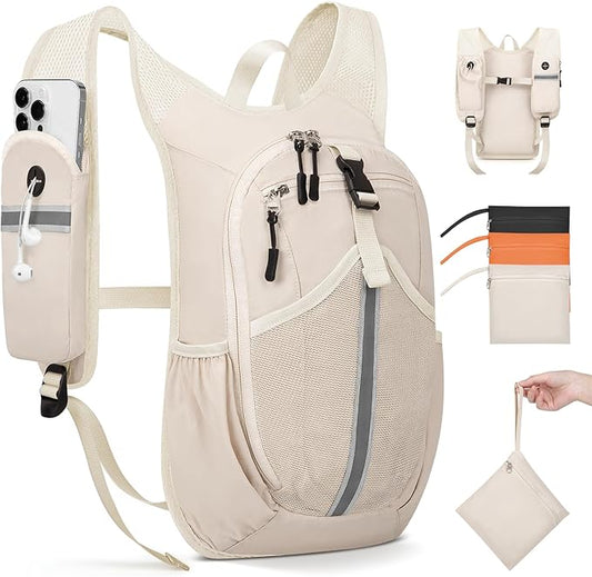 Small Hiking Backpack 10L- Lightweight Packable Foldable Backpack for Travel Camping Outdoor Commute, Compact Rucksack for Women Men(Beige)