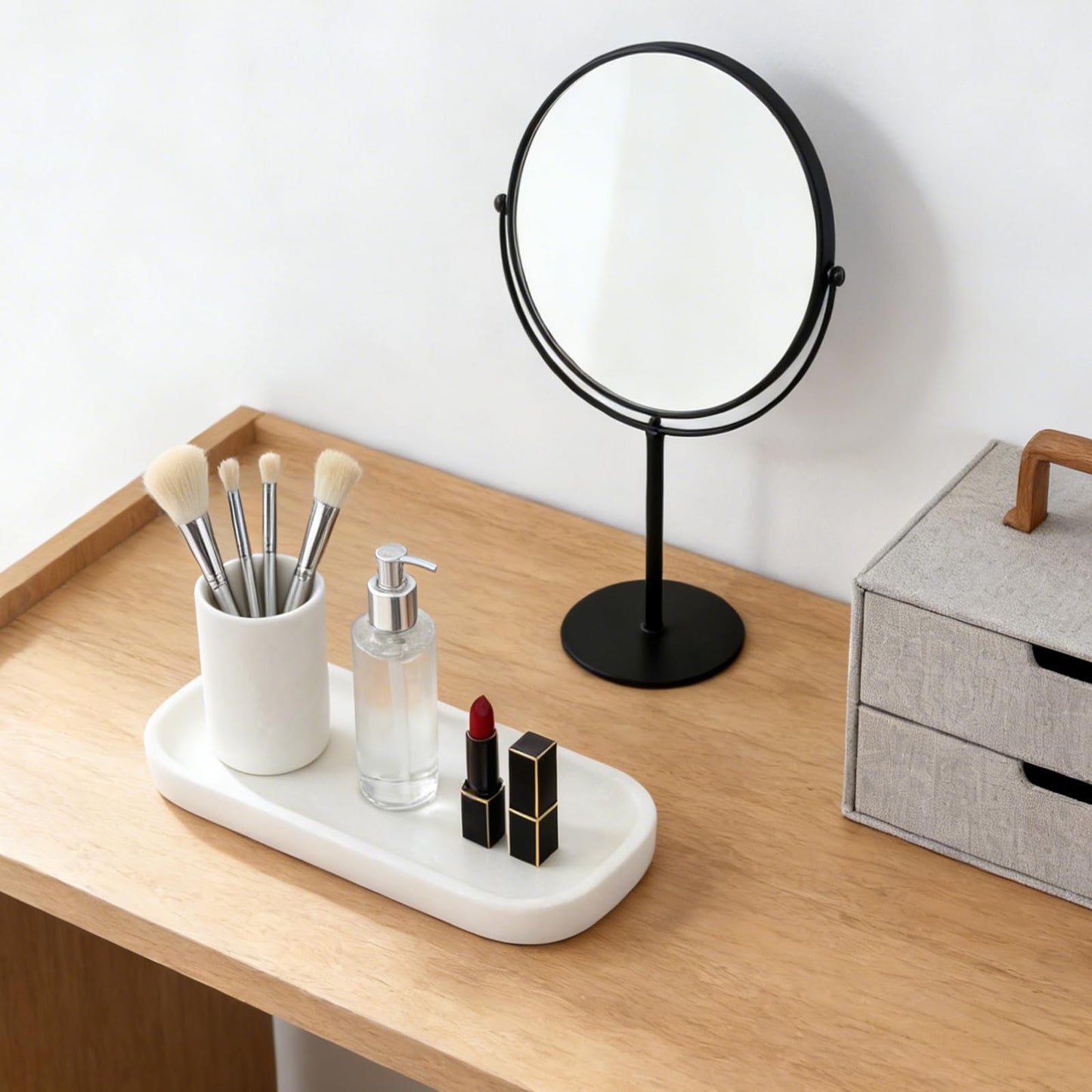 Koville Marble Tray, 10"x5" Marble Vanity Tray for Bathroom Countertop Kitchen Sink, Rectangular Stone Tray for Perfume Fragrance, Decorative Catchall Tray Jewelry Cosmetics Organizer(White)