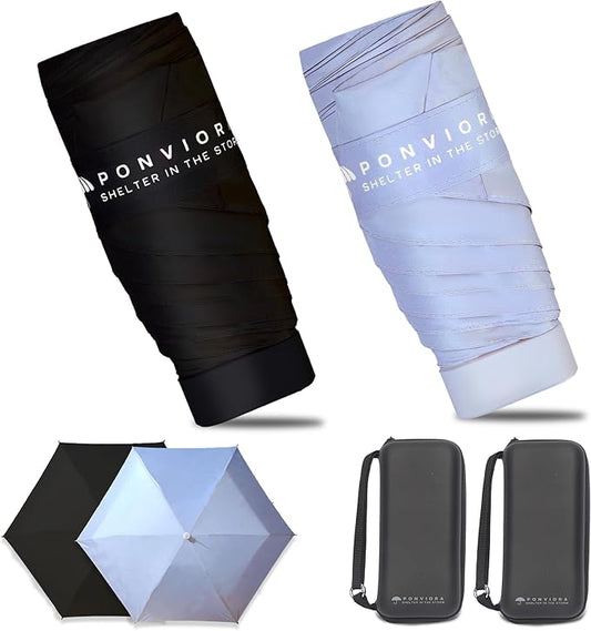 Compact Mini Windproof Travel Umbrella-UPF 50+ Sun & Rain Protection, Small Folding Design Fits in Pocket or Purse, Lightweight Portable with Case for Women, Men & Kids