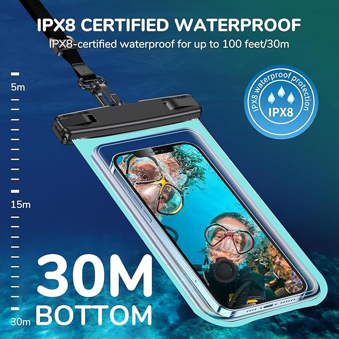 Floating IPX8 Waterproof Phone Case (2 Pack) – Universal Cellphone Dry Bag up to 7.2", Adjustable Lanyard, Touchscreen-Compatible, Perfect for Beach, Pool, Kayak, Cruise & Travel Adventures