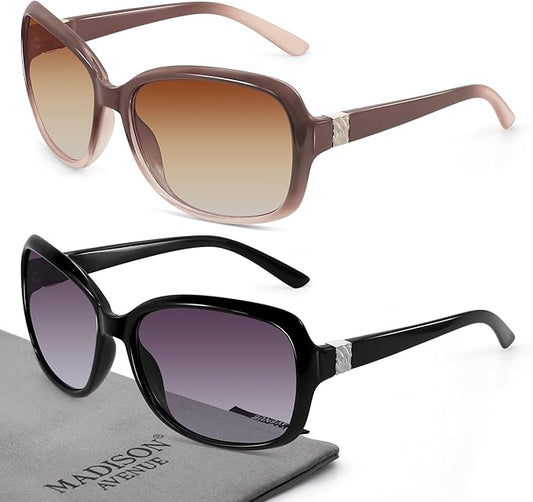 Madison Avenue 2 Pack Classic Vintage Sunglasses for Women Men,Fashion Sun Shades Glasses with UV400 Protection