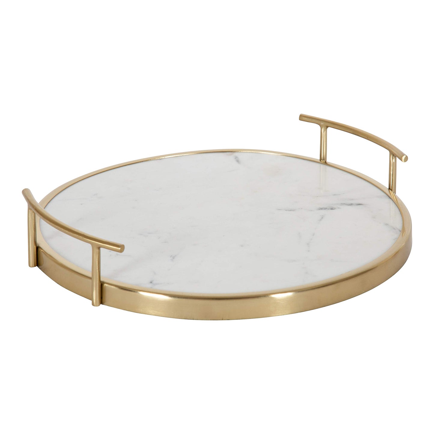 Kate and Laurel Marbury Modern Round Tray, 14 inch Diameter, White Marble and Gold, Contemporary Marble Tray for Storage and Display