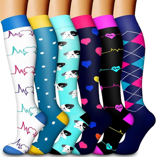 Laite Hebe Compression Socks for Women & Men Circulation(6 pairs)-Graduated Supports Socks for Running, Athletic Sports