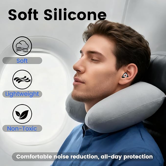 Ear Plugs for Sleeping SNR 29dB, Noise-Canceling Earbuds with 5 Sizes Eartips and a Portable Case, Reusable Silicone Hearing Protection Earplugs for Sleep, Concerts, Work, Study, and Travel