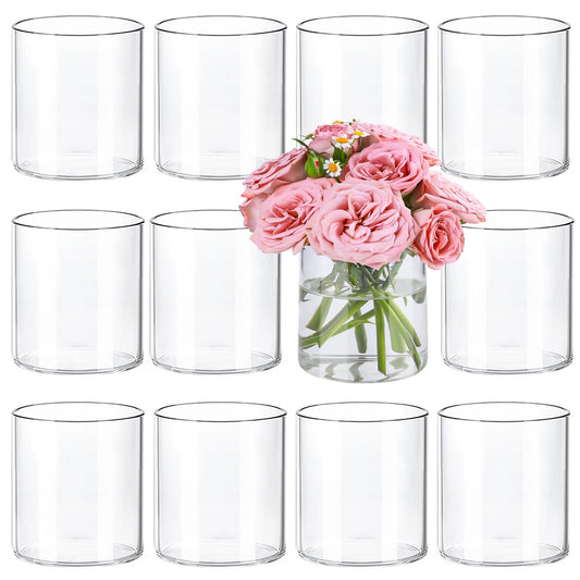 TBWIND 12pcs Small Glass Cylinder Vases for Centerpieces, 4 Inch Clear Flowers Vase for Wedding Decorations, Glass Hurricane Candle Holder for Home Decor Table Centerpiece