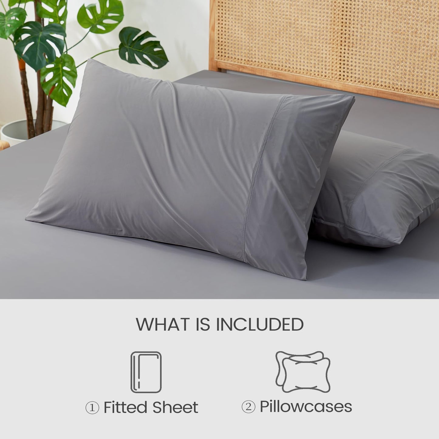 Cozy Bliss Premium Cooling Sheet Set Queen Size, Q-Max>0.45, 3PCS No Flat Sheet with 2 Pillowcases, Breathable Fitted Sheet for Hot Sleepers & Night Sweats, Deep Pocket Up to 18 Inches, Dark Gray