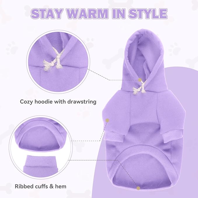 Dog Sweaters,Dog Hoodie,Cozy Fleece Interior Sweatshirt with Hood & Pocket,Leash Hole,Pet Clothes Sweater for Small,Medium,and Large Dogs,Light Purple&M
