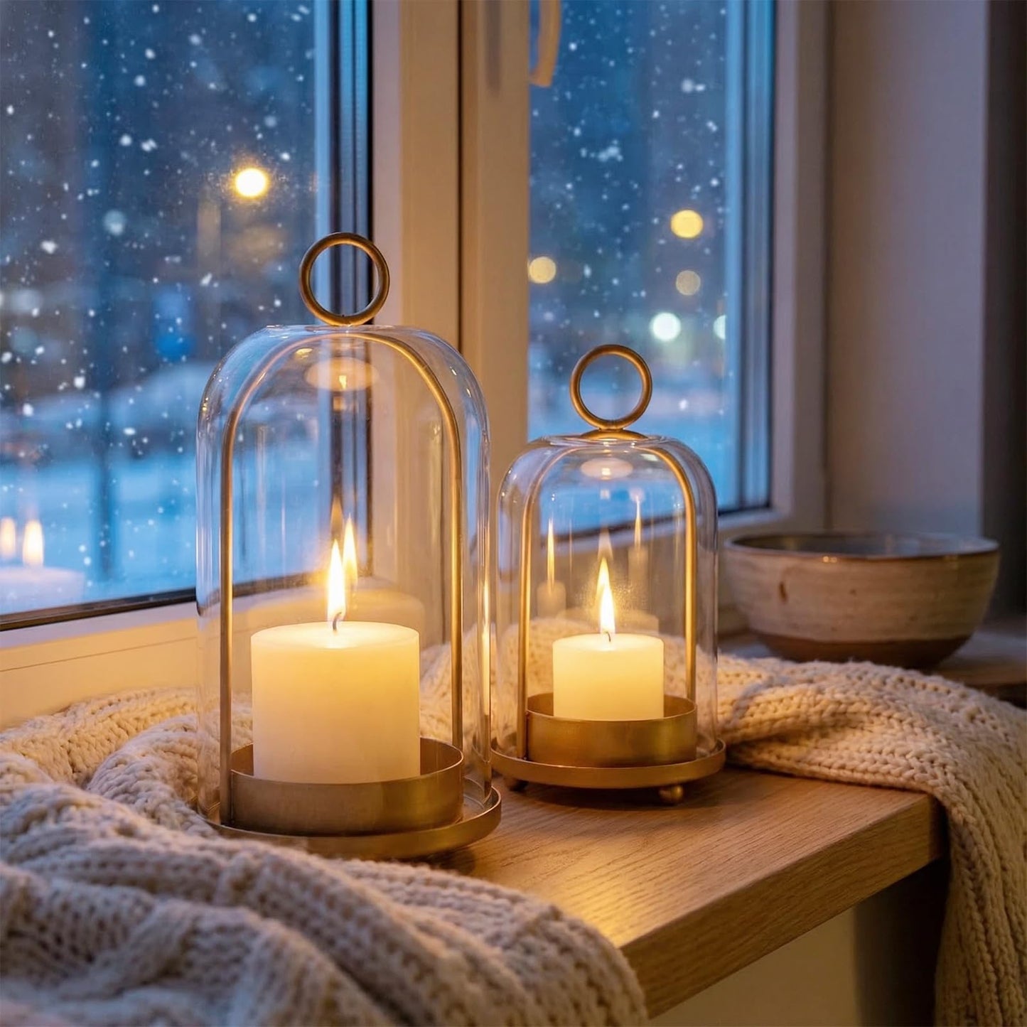 GYKLE Set of 2 Candle Lantern, Candle Holders with Glass Dome 10" & 7.87"