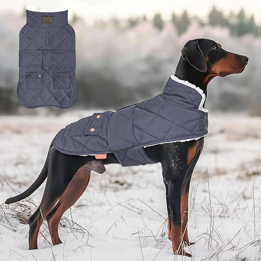 KYEESE Dog Coat Soft Pet Sweater with Leash Hole Waterproof Dog Coats for Large Dogs Windproof Dogs Jacket with Fleece Lined Warm Pets Clothes for Cold Weather Thick Pet Winter Puffer Coat with Pocket