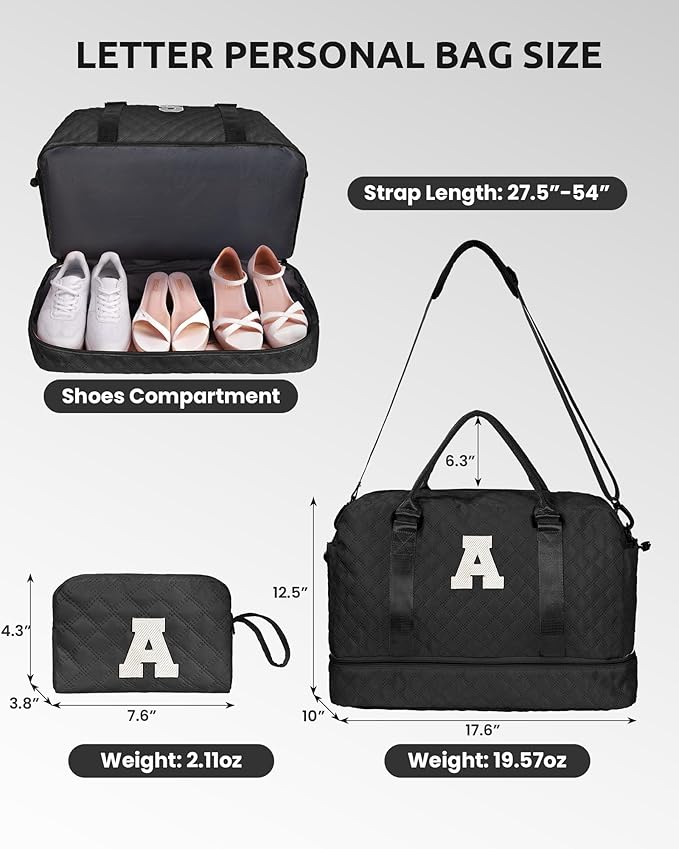 Vogewood Teen Girl Gifts Trendy Stuff - Personalized Initial Duffle Bag with Shoe Compartment, Letter Travel Bag, Purple, 12x7x2 inches