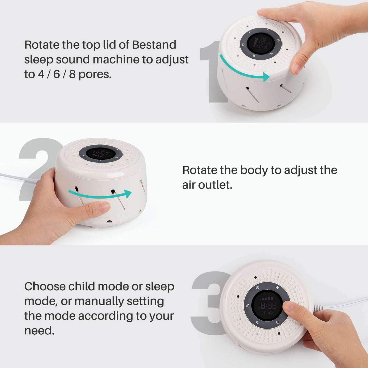 Bestand Real Fan White Noise Machine Sleep Sound Machine with Smart Mode, Timer & LED Display for Better Sleep, Office Privacy, Travel & Baby (White)