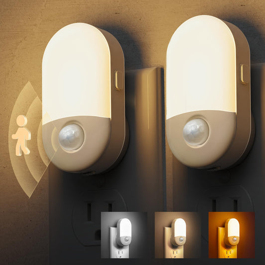 L LOHAS LED Motion Sensor Night Light, 2Pack, Motion Activated Night Light, Night Lights Plug into Wall, 3CCT Amber/3000K/5000K, Adjustable Brightness 30/60LM, for Kids Adults Bathroom Bedroom
