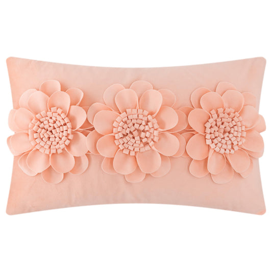 JWH 3D Flower Throw Pillow Cover Decorative Sunflower Accent Pillow Case Velvet Cushion Lumbar Pillowcase for Home Bed Sofa Couch Chair 12x20 Inches Peach Pink
