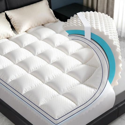 Queen Mattress Topper, 4.5 Inch Memory Foam Mattress Topper for Back Pain & Pressure Relief - 2.5" Cooling Memory Foam Soft and Supportive + 2" Pillow Top Mattress Pad Cover, with 8-21" Deep Pocket
