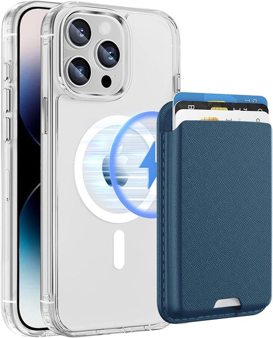 Ntwinro Magnetic for iPhone 14 Pro Max Clear Case (Compatible with MagSafe) with Blue Detachable Wallet & Card Holder for 3 Cards [RFID Blocking] Military Grade Protective Slim Phone Cover