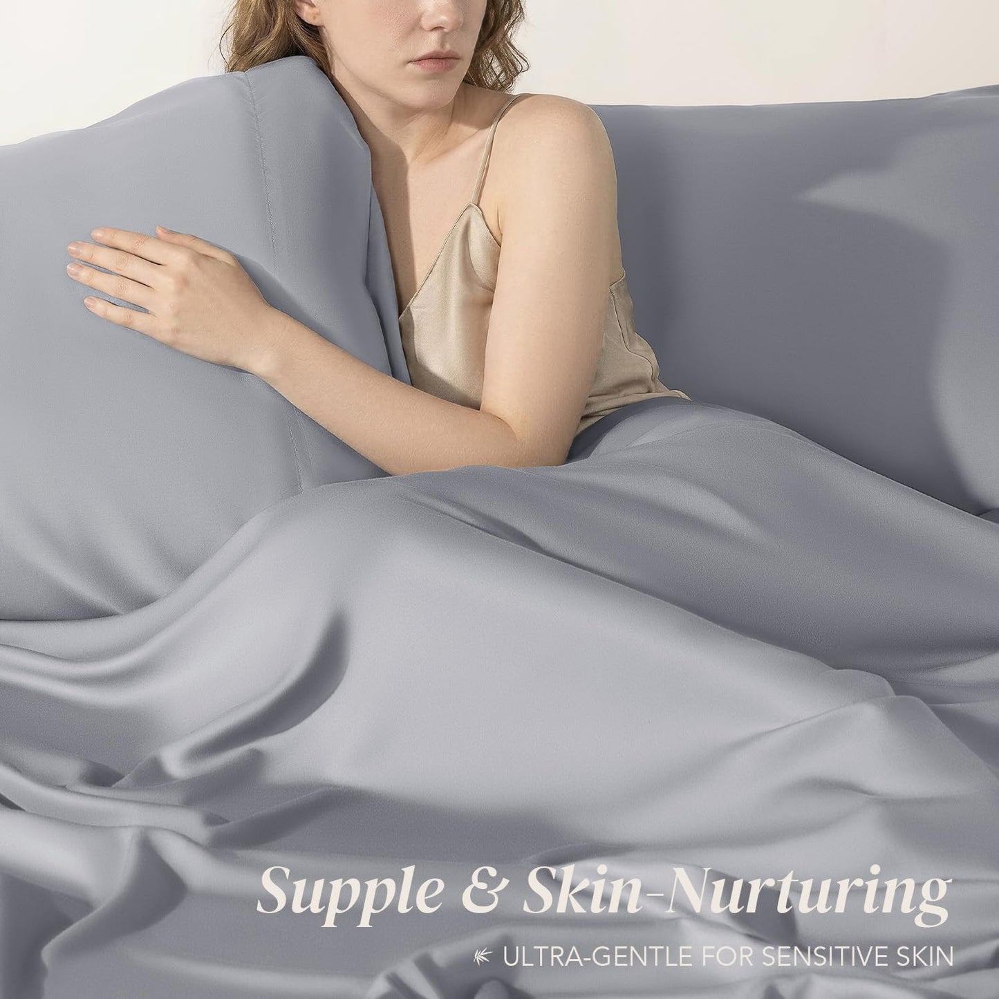 SONORO KATE 100% Organic Viscose Derived from Bamboo_Sheets, Breathable & Cooling Bed Sheets for Hot Sleepers, Luxury Soft Silky Bedding Sheets, 16" Deep Pocket - 4PC (Grey,King)
