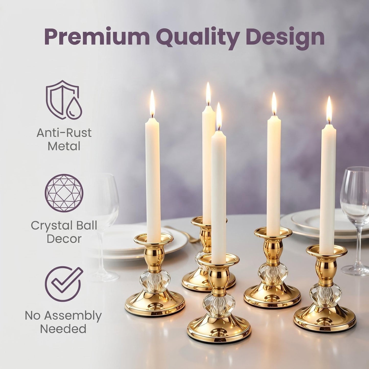 Candlestick Holders Taper Candle Holders, Candle Stick Candle Holder for Table Centerpiece, Wedding Reception, Festive Christmas Mantel Decoration or Home Decor(Gold, 2 Sets(4 Pcs))