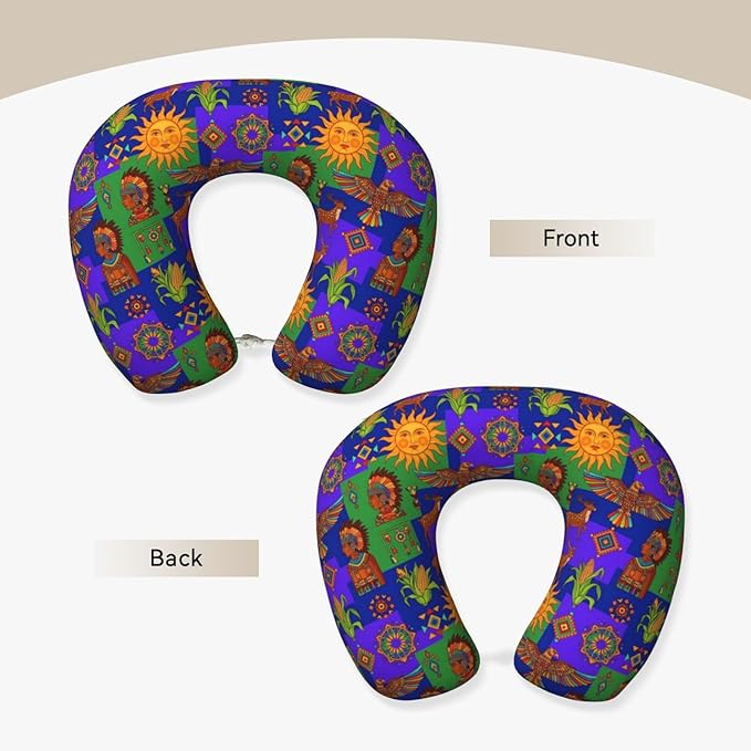 Travel Pillow for Men Women, Washable Relax U Shaped Neck Pillows for Car Head Pain Relief Sleeping Oaxaca Mexico Mexican Mayan Tribal Art