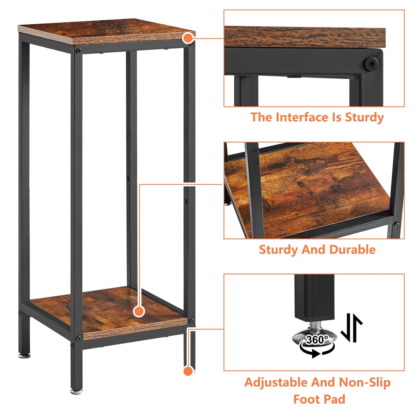 IBUYKE 30 Inch Tall Plant Stand Indoor, 2 Tier Wood Corner Plant Stand, Modern Square Plant Shelf Flower Stand for Living Room Patio Balcony Garden, Rustic Brown TMJ071H