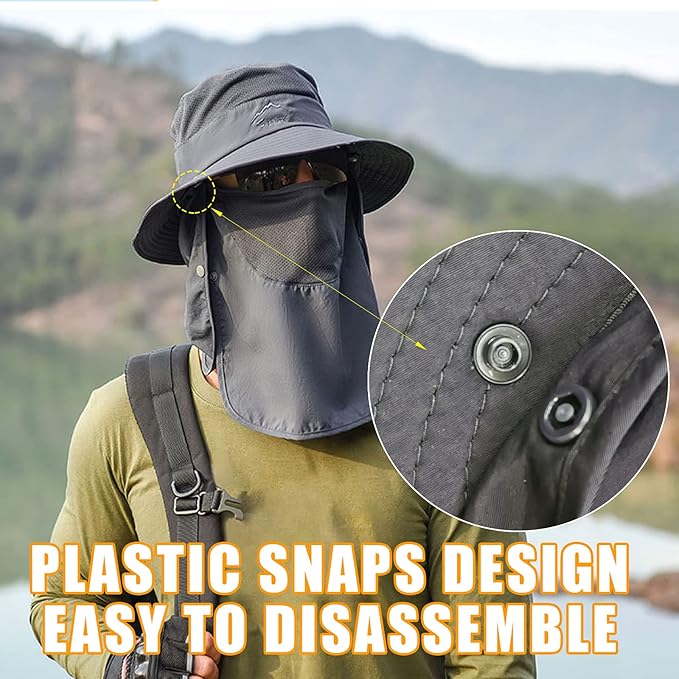 Fishing Hat for Men & Women, Outdoor UV Sun Protection Wide Brim Hat with Face Cover & Neck Flap
