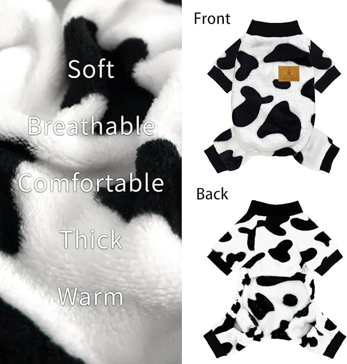 XPUDAC Cow Dog Sweater, Doggie Winter Clothes for Small Medium Dogs Girl Boy Fleece Dog Pajamas for Winter Christmas, 2X-Large