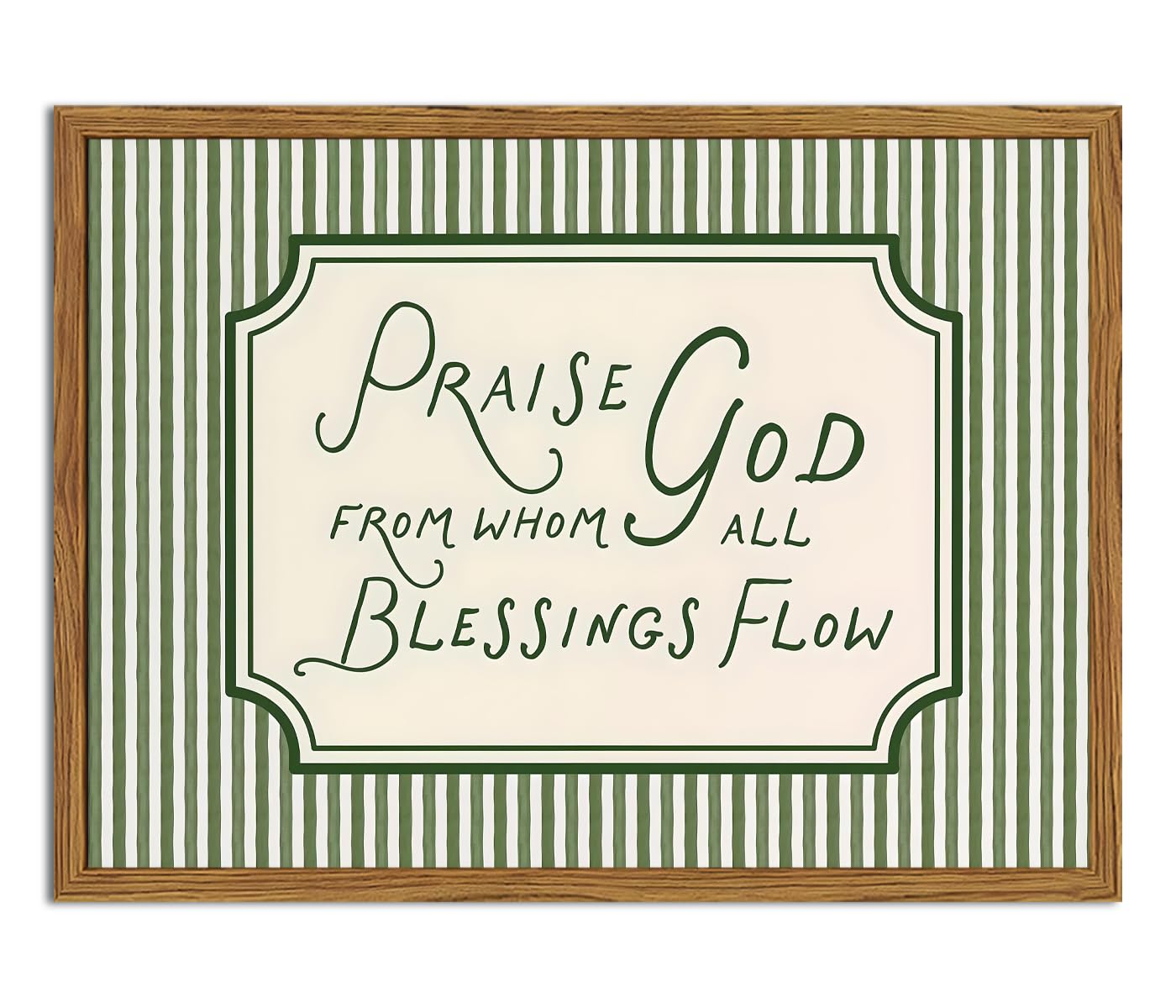 Framed Christian Scripture Wall Art, Bible Verse Pictures Wall Decor, Sage Green Striped Praise God From Whom All Blessings Flow Paintings Canvas Prints Religious Home Decor for Living Room 12x16 inch
