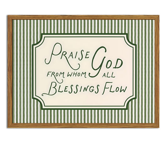 Framed Christian Scripture Wall Art, Bible Verse Pictures Wall Decor, Sage Green Striped Praise God From Whom All Blessings Flow Paintings Canvas Prints Religious Home Decor for Living Room 12x16 inch