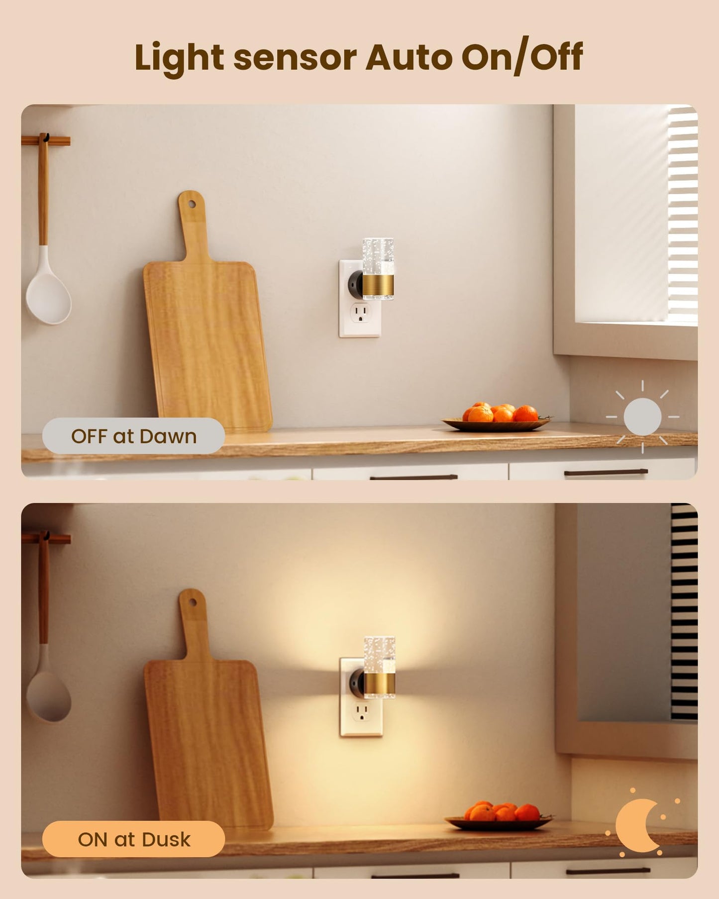 VOLISUN Night Lights Plug into Wall, Dimmable LED Night Light 3 CCT & 5 Brightness Levels, Acrylic Bubble Nightlight with Dusk to Dawn Sensor for Hallway, Bathroom, Stair, Nursery Gold 2 Pack