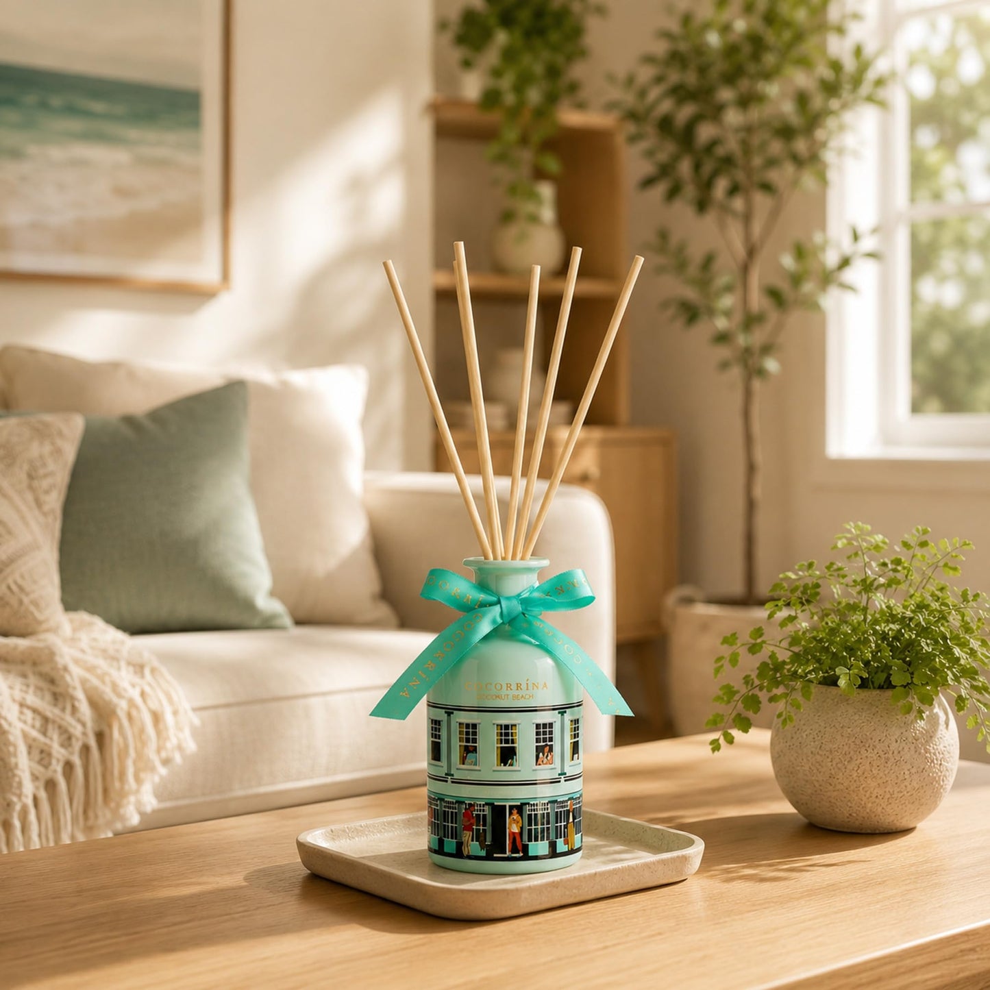 COCORRÍNA Reed Diffuser - Coconut Beach 6.76 fl oz Reed Diffuser with 8 Sticks Home Fragrance Bathroom Shelf Decor (Festive House Collection)