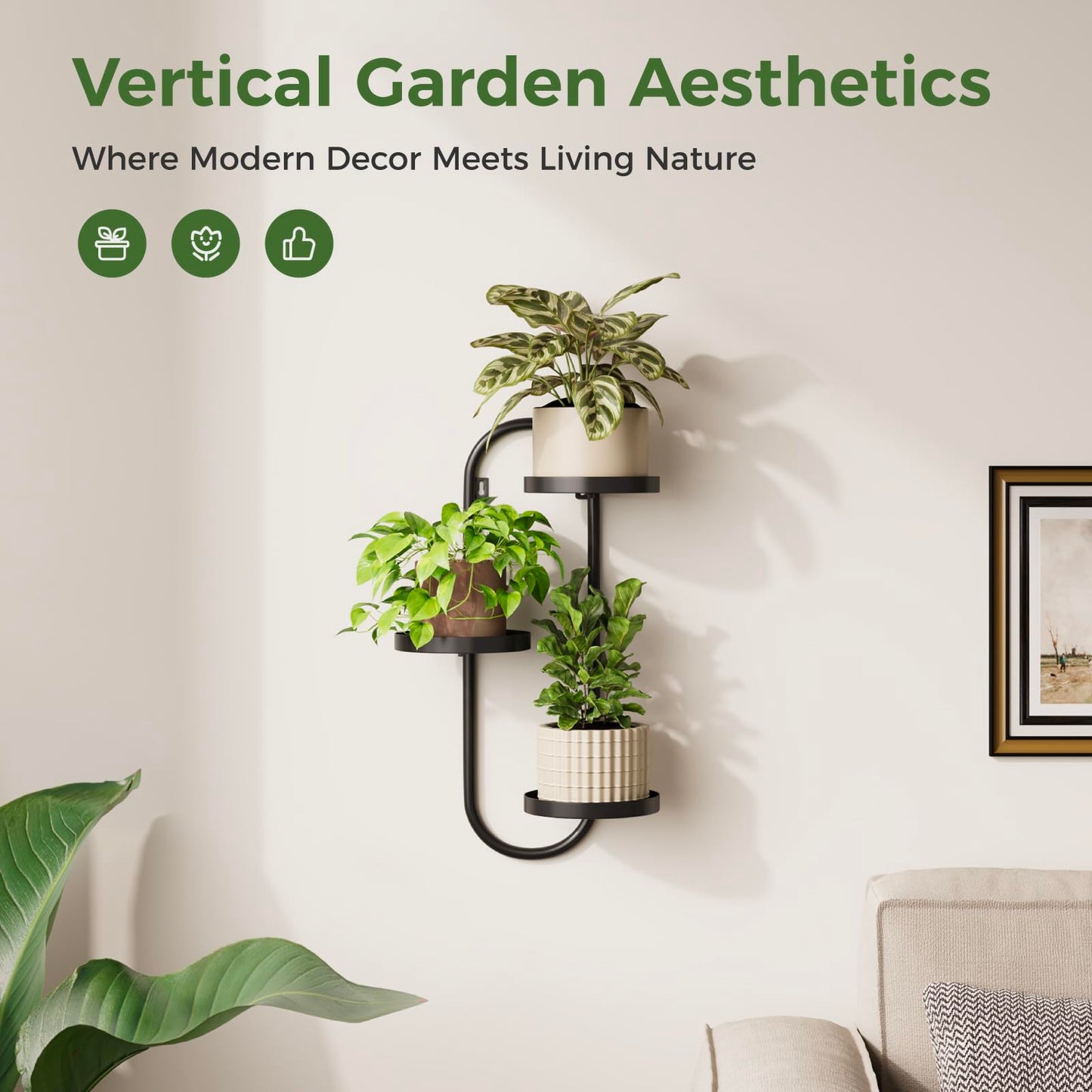 Laposso 3 Tier Wall Planter Metal Plant Hanger Indoor Black