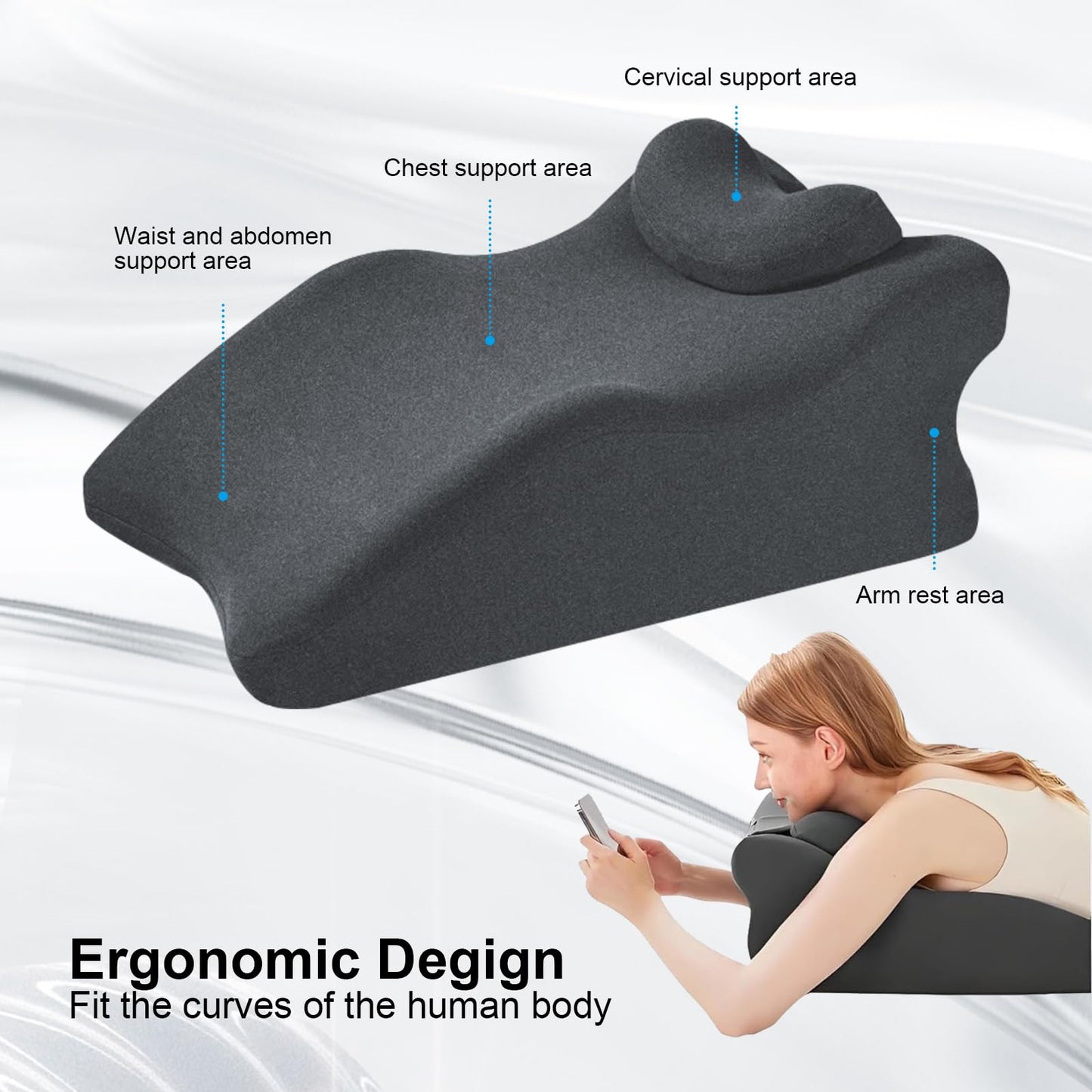 YSOGTDE Memory Foam Wedge Pillow for Sleeping, Reading and Back Support, Intimacy Pillow Ergonomic Bed Pillow for Acid Reflux, Back Pain Relief with Washable Cover- Dark Grey