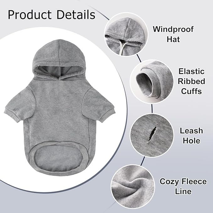 BAOBICUTE Dog Basic Hoodie Soft Dog Clothes Cold Weather Sweaters for Medium Large Dogs Cozy Fabric Warm Sweatshirt with Leash Hole (Grey, L (Back: 20.47",Chest: 28.35", Neck: 21.26"))