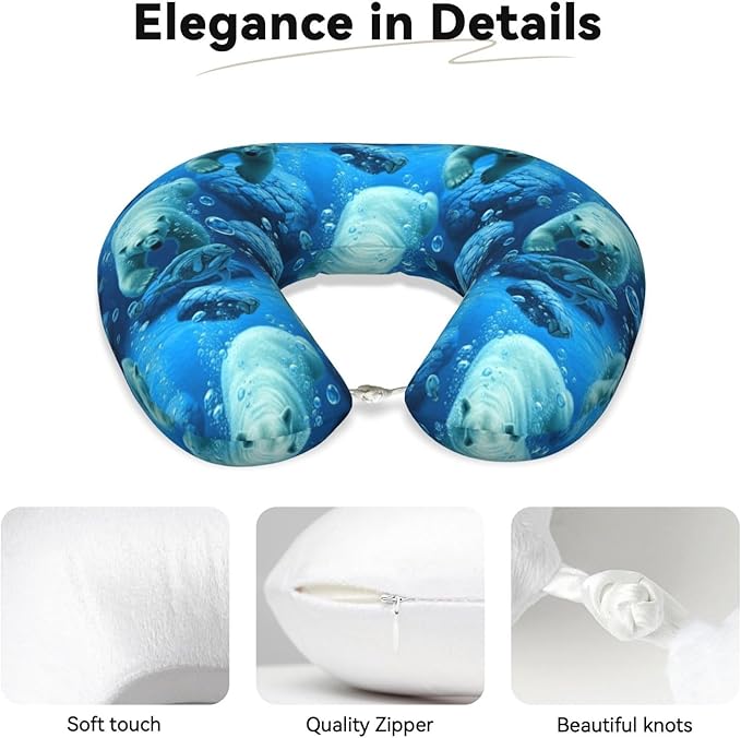 Neck Support Pillow, Comfortable Memory Foam Car/Flight/Airplane Chin Pillows U Shaped Cushion for Office Travel Sleeping Polar Bear