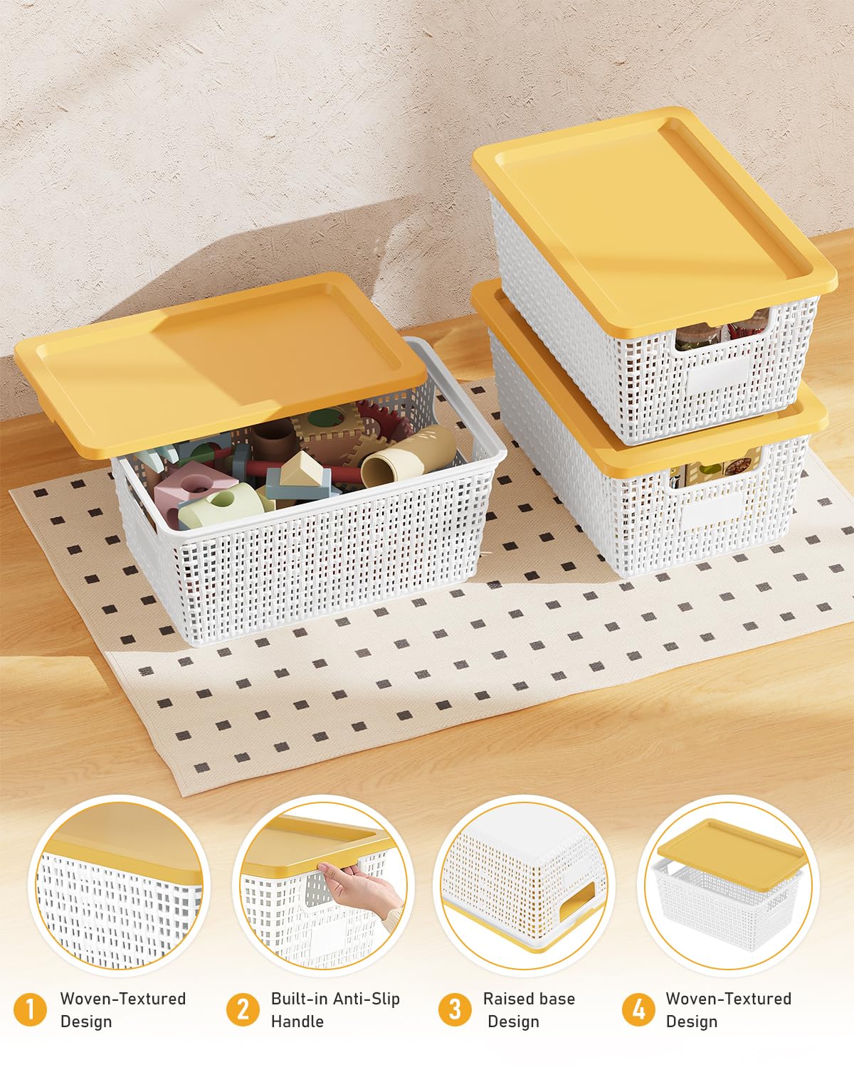EOENVIVS Storage Bins Bakets with Lids 6 Pack, Stackable Organizer Bins for Small Spaces, Pantry, Closet & Bathroom, Secure Snap Lids, 11x7x5 Plastic Storage Containers for Shelf Organization, White