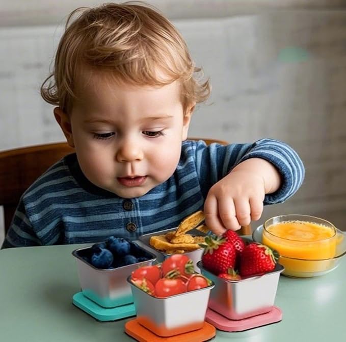 sagact 304 Premium Stainless Steel Snack Containers with Silicone Lids, Snackle Box Containers, Easy-Open Leak-Proof Kids for Taking Out for a Picnic, Lunch Box and Travel. (All-6, 2 OZ)