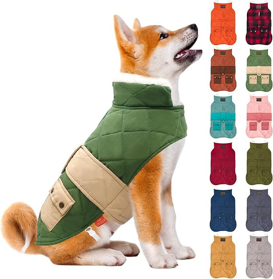 KYEESE Dog Coat Soft Pet Sweater for Cold Weather Thick Cat Clothes with Pocket Warm Pet Winter Puffer Coat with Leash Hole Windproof Dog Coats for Small Dogs Waterproof Dogs Jacket with Fleece Lined