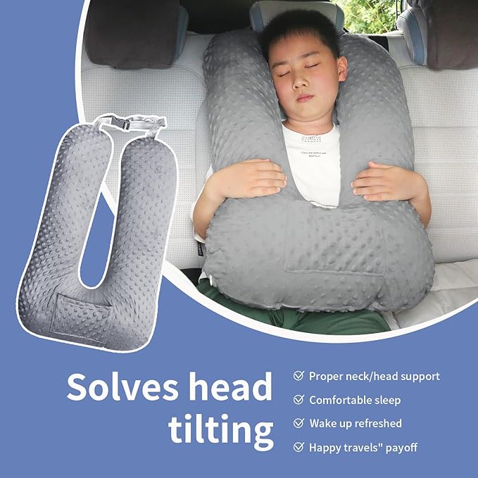 Car Seat Pillow and Travel Body Pillow,Neck Pillow for Kids and Adults,Removable and Washable Car Headrest Pillow,Road Trip Essentials