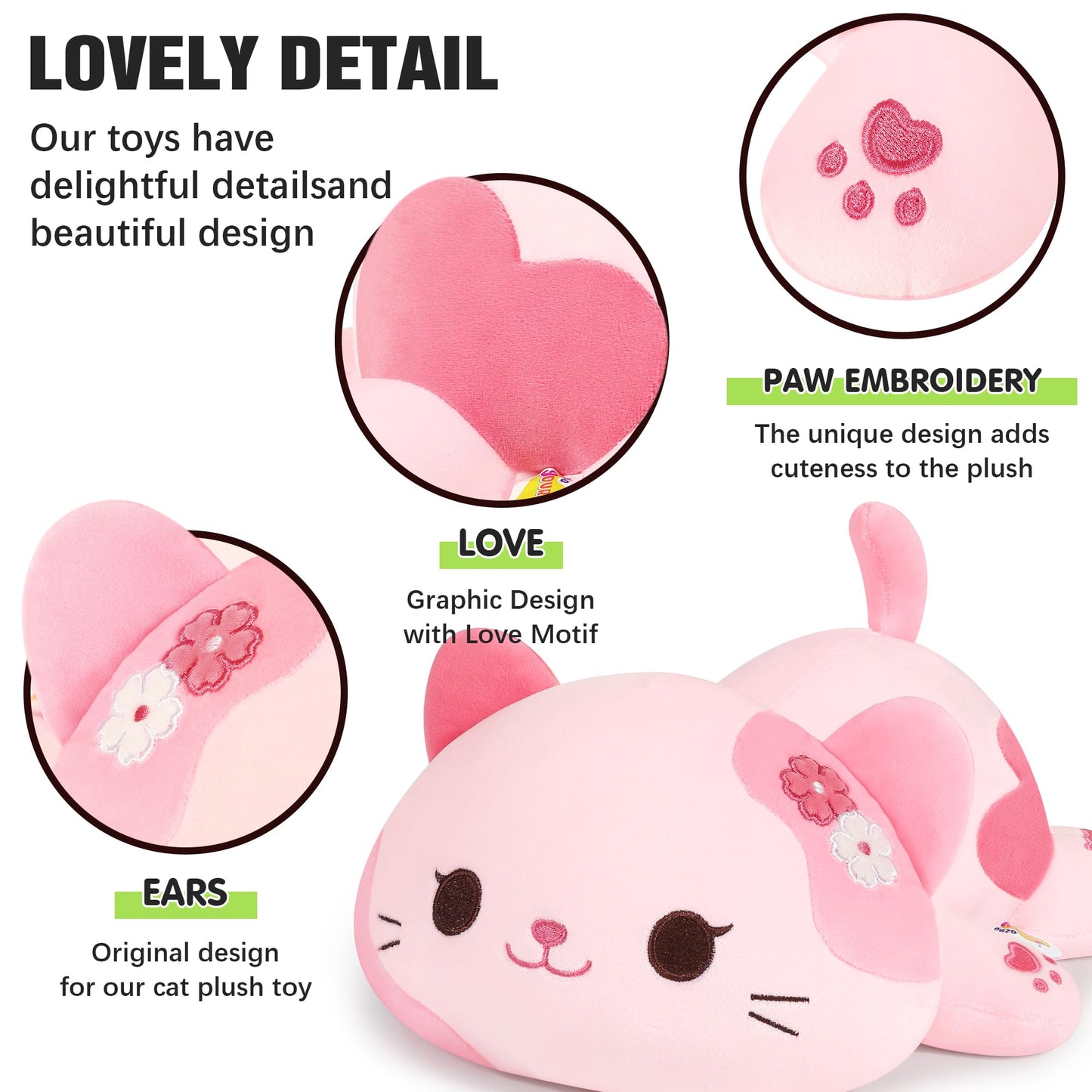 Onsoyours Original Sakura Cat Plushies Cute 20 inch Plush Toy Kitten Stuffed Animal Soft Pillow Kawaii Kitty Plushie Gift for Kids & Adults (Sakura Cat, 20")