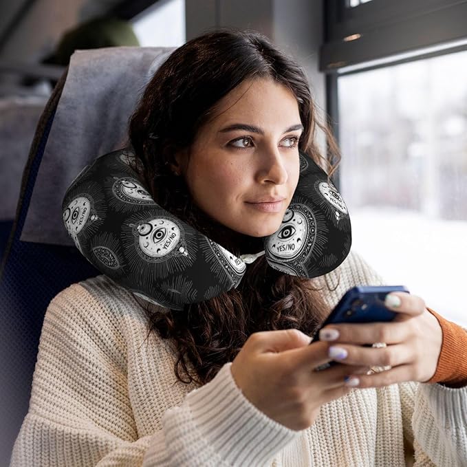 Neck Pillows for Travel Gothic Moon Eye Witchy Magic Spirit Board, Women and Men Airplane Car Pillow, Neck Support U Shaped Pillow for Rest Pain Relief Sleeping