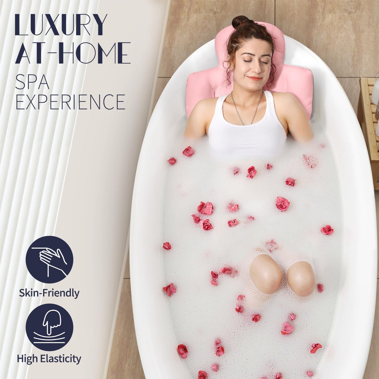Full Body Bath Pillow for Bathtub, Thick Bathtub Cushion, Luxury Tub Pillow for Bath for Headrest Neck and Back Support Pink 60" x 16"