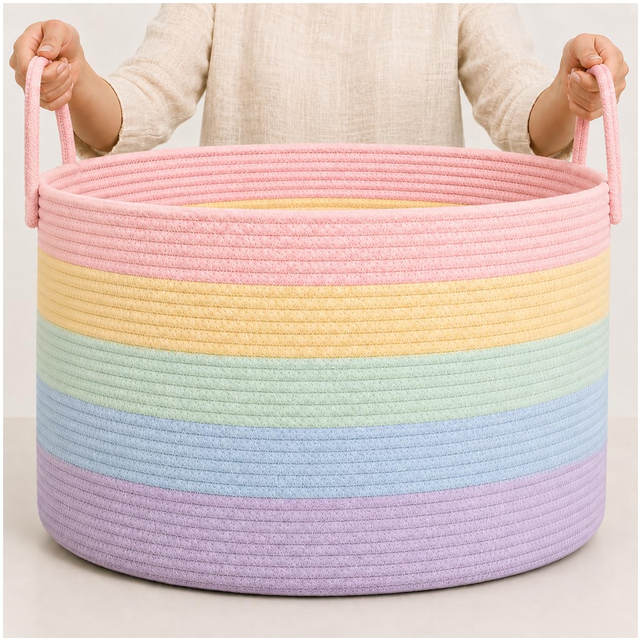 OrganiHaus Rainbow Toy Basket & Blanket Storage Bin, Nursery 20x13"