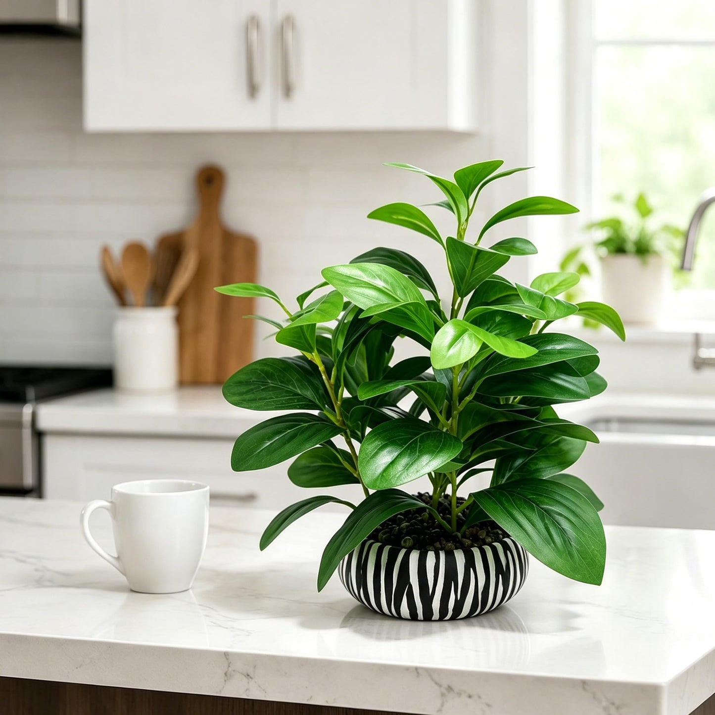 NASAMA Realistic Artificial Potted Plant, Faux Indoor Greenery for Home Office Living Room Bookshelf Bathroom Decor, Low-Maintenance Space-Saving Fake Plants with Modern Decorative Vase