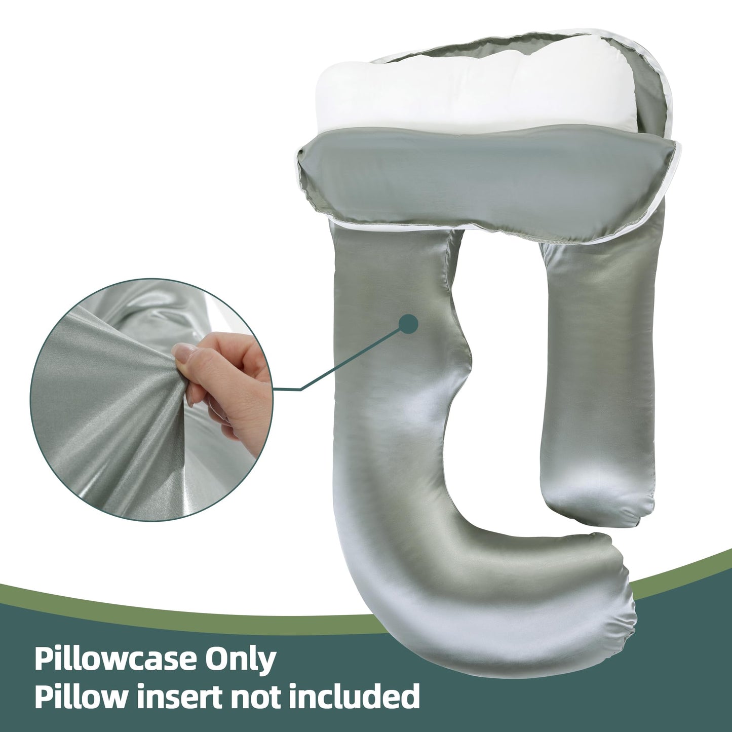 BALAPET Silky Satin Pregnancy Pillow Cover (ONLY Pillowcase), U Shaped Smooth Maternity Pillow Cover with Hidden Zip, Luxurious Soft & Breathable Large Pillow Protector for Side Sleeper,Dark Grey