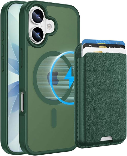 Ntwinro Magnetic for iPhone 17 Case (Compatible with MagSafe) with Detachable Wallet & Card Holder for 3 Cards [RFID Blocking] Military Grade Protective Slim Phone Cover, Green