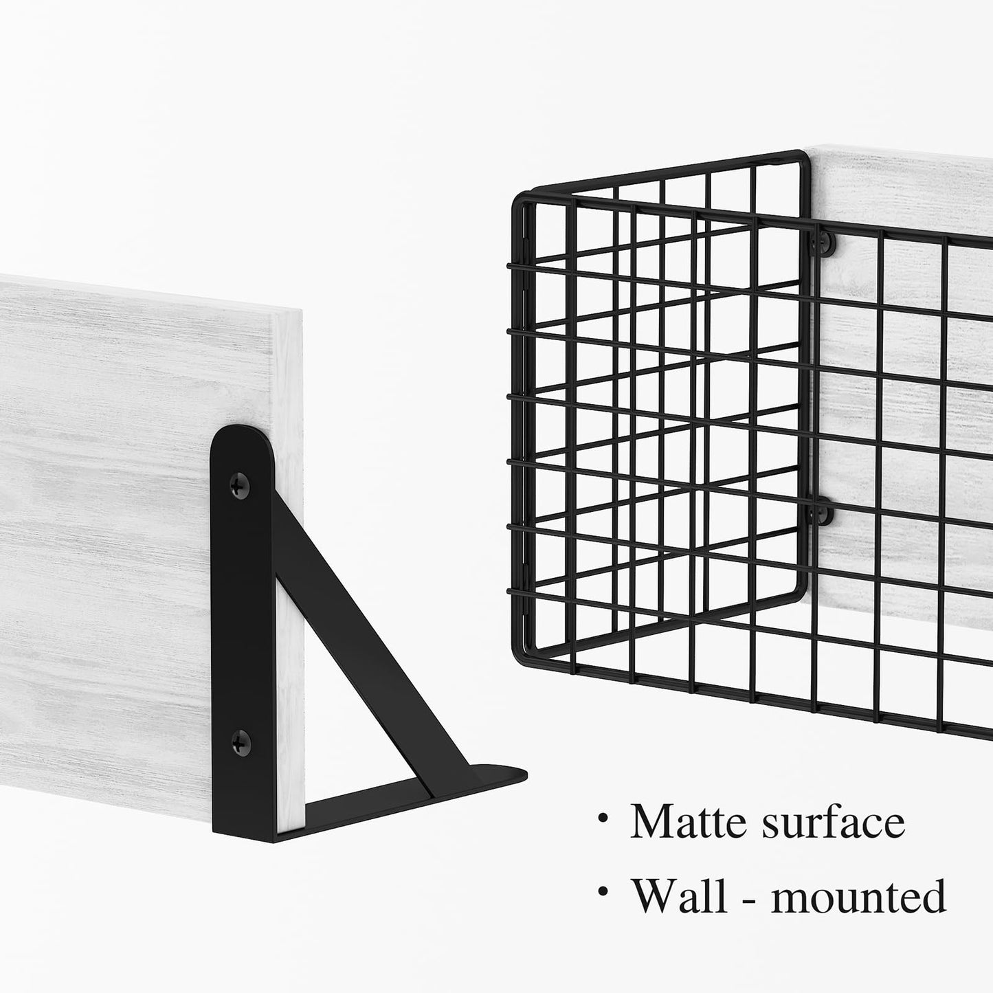 Aiyome Wall Floating Shelves, Wall Mounted Shelf Set of 4, with Metal Baskets, Rustic Décor Style, Shelf for Bathroom, Kitchen, Bedroom, Storage, Living Room - (White)