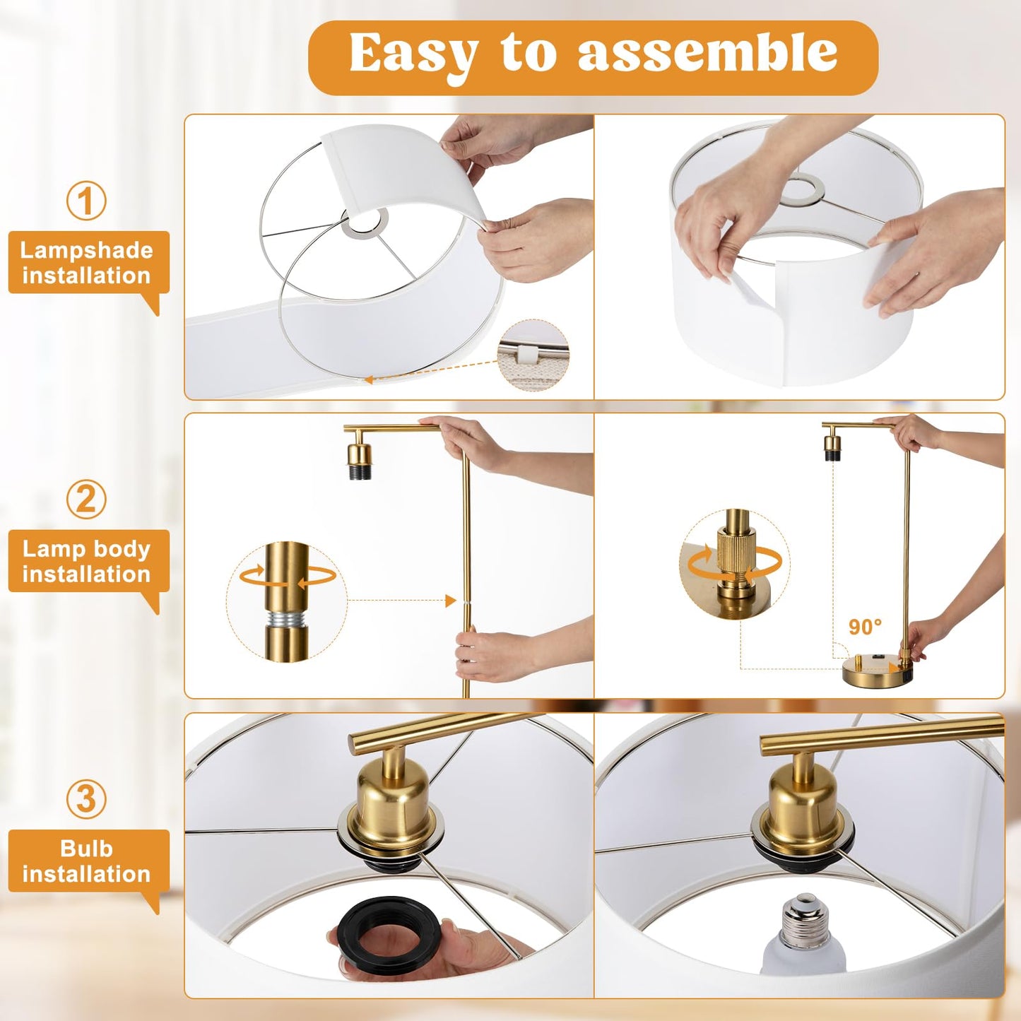 Innqoo Bedside Table Lamps for Bedroom Set of 2-Dimmable Nightstand Lamps with USB Port and Outlet,Modern Gold Lamps with Linen Shade,Tall Desk Lamps for Home Office Bedroom Living Room End Table